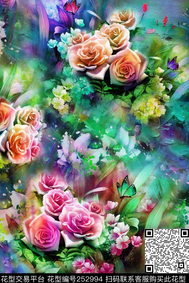 花卉油彩肌理花卉数码印花华亿平台下载（图片编号: 252994） - 瓦栏（Walan）