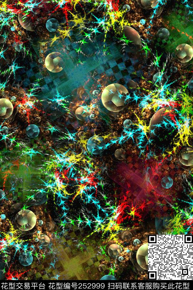 肌理抽象炫彩暗黑科幻抽象数码印花华亿平台下载（图片编号: 252999） - 瓦栏（Walan）