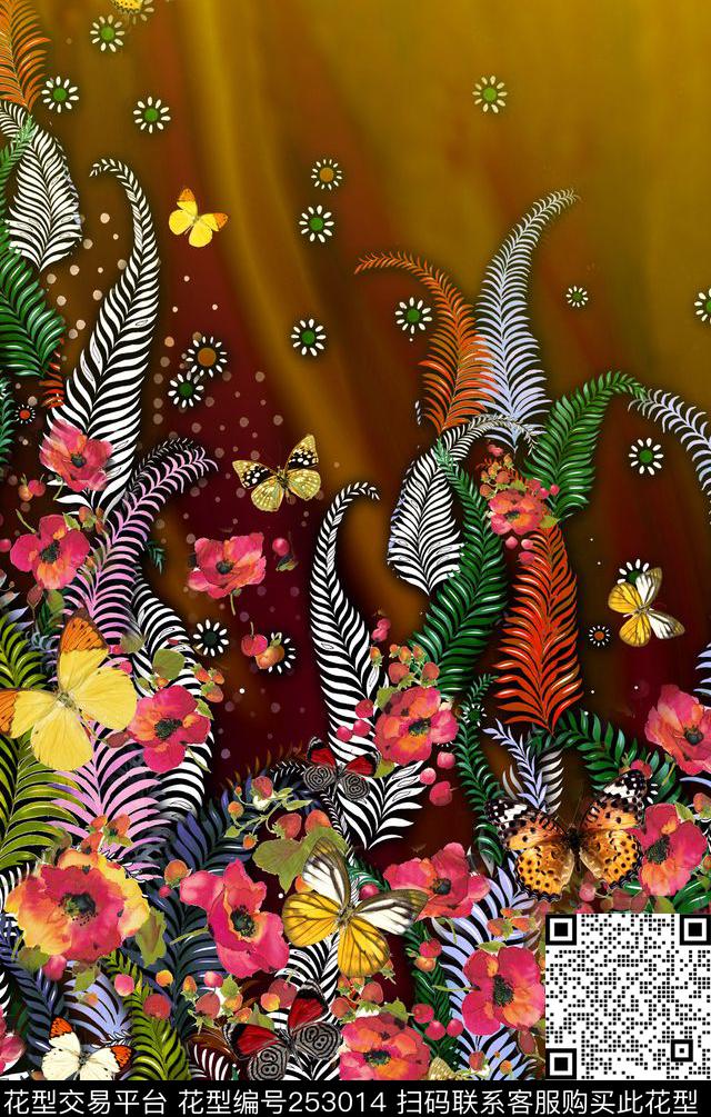 定位花卉蝴蝶植物定位花卉数码印花华亿平台下载（图片编号: 253014） - 瓦栏（Walan）
