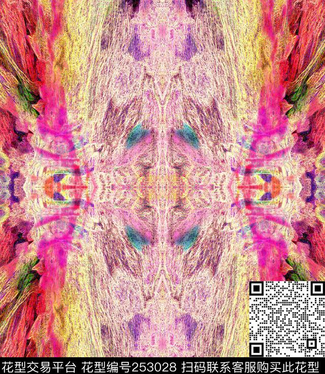 对称镜像抽象肌理线条数码印花华亿平台下载（图片编号: 253028） - 瓦栏（Walan）