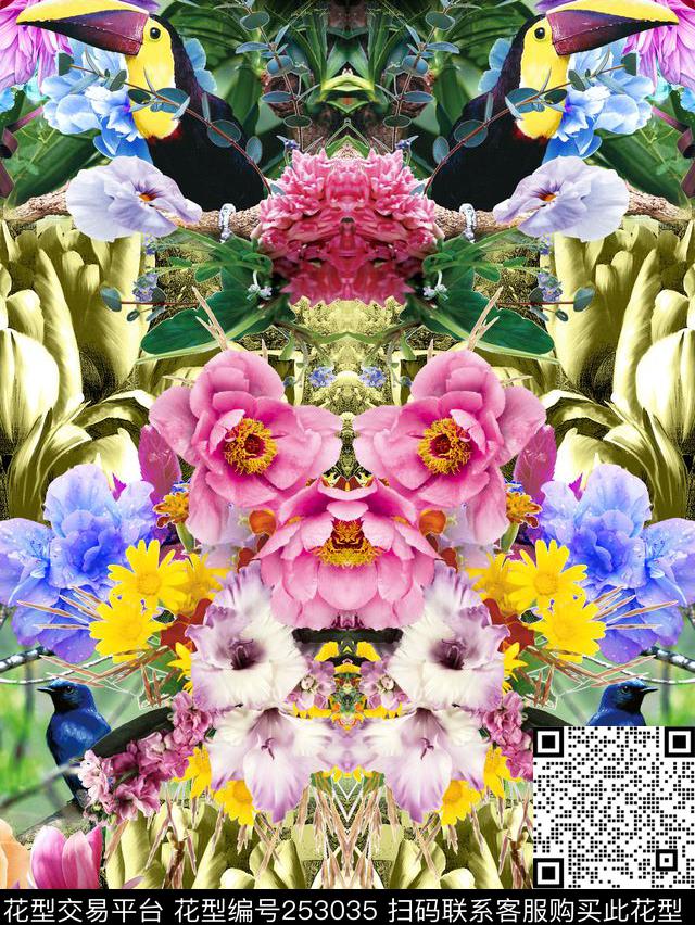 对称镜像花卉炫彩迷人花卉写实照片数码时尚定位数码印花华亿平台下载（图片编号: 253035） - 瓦栏（Walan）