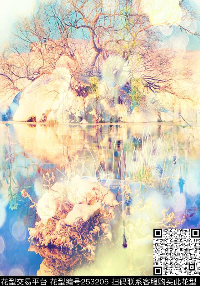 朦胧定位风景数码印花华亿平台下载（图片编号: 253205） - 瓦栏（Walan）