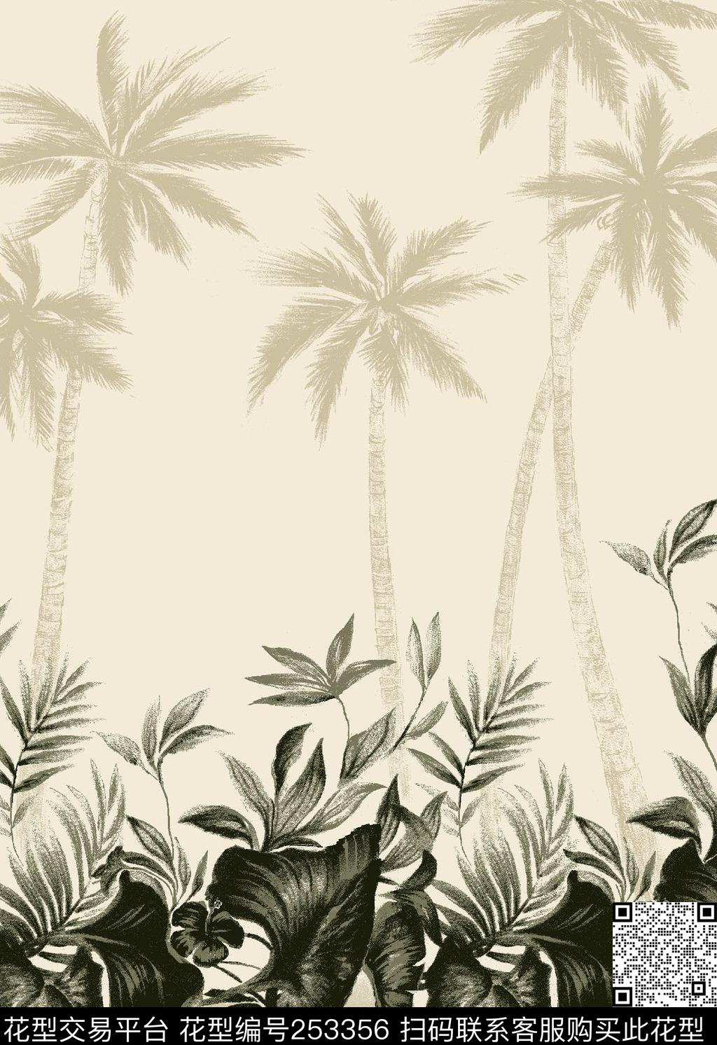 热带风情椰树植物风景数码印花华亿平台下载（图片编号: 253356） - 瓦栏（Walan）