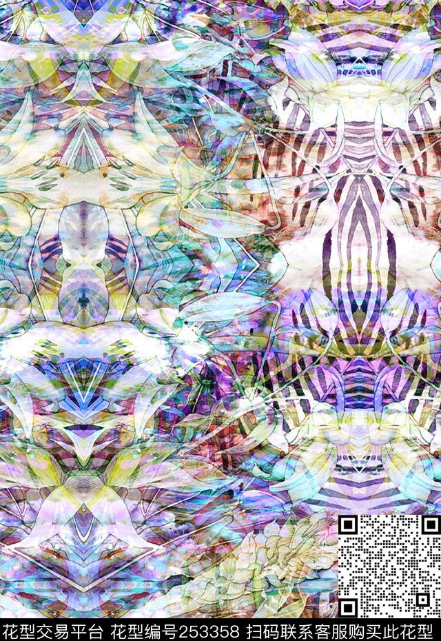 热带风情芭蕉对称镜像植物花卉水彩清新淡雅民族风数码印花华亿平台下载（图片编号: 253358） - 瓦栏（Walan）