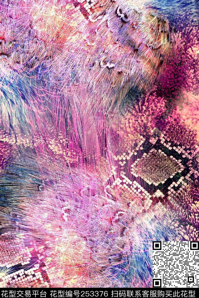 蛇纹动物纹皮毛紫色梦幻高贵数码印花华亿平台下载（图片编号: 253376） - 瓦栏（Walan）