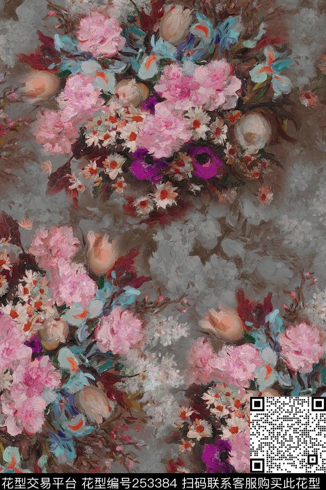 复古古典花卉油画花卉中老年数码印花华亿平台下载（图片编号: 253384） - 瓦栏（Walan）