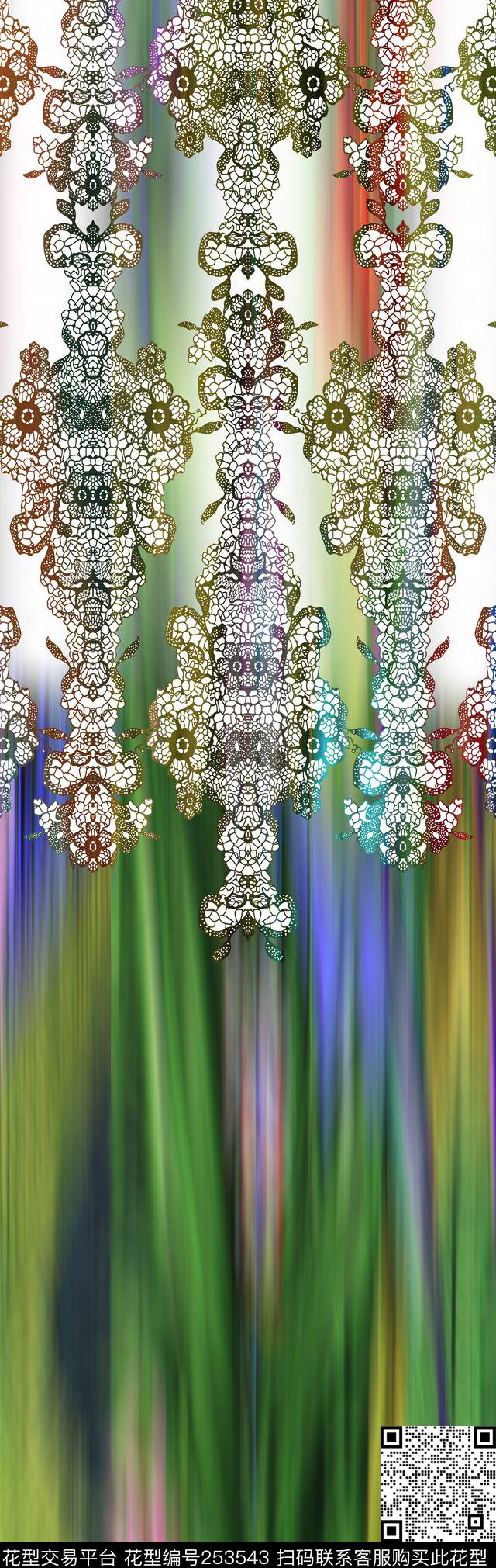 定位蕾丝彩条抽象高贵时尚定位数码印花华亿平台下载（图片编号: 253543） - 瓦栏（Walan）