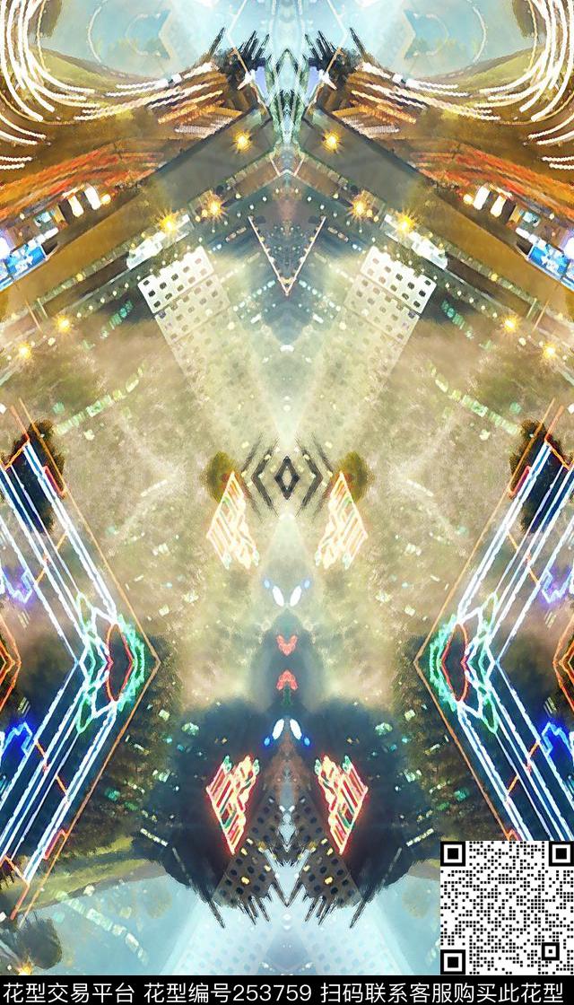 科技对称镜像朦胧几何城市风景对称抽象数码印花华亿平台下载（图片编号: 253759） - 瓦栏（Walan）