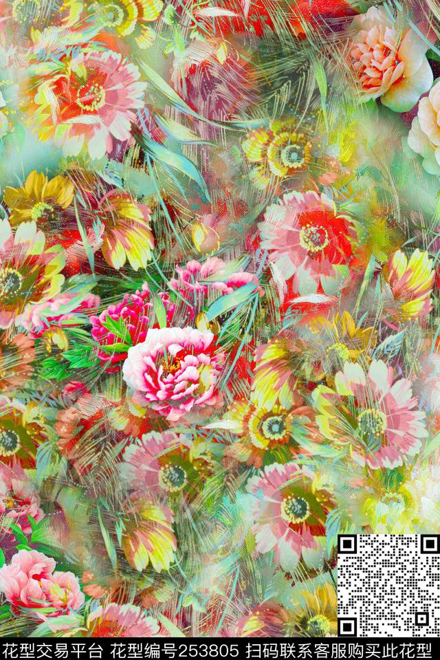 多彩花卉照片写实迷人羽毛数码印花华亿平台下载（图片编号: 253805） - 瓦栏（Walan）