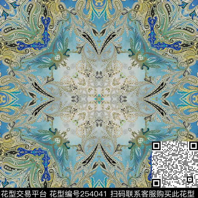 边框欧式复古古典方巾佩斯利腰果方巾佩斯利围巾数码印花华亿平台下载（图片编号: 254041） - 瓦栏（Walan）