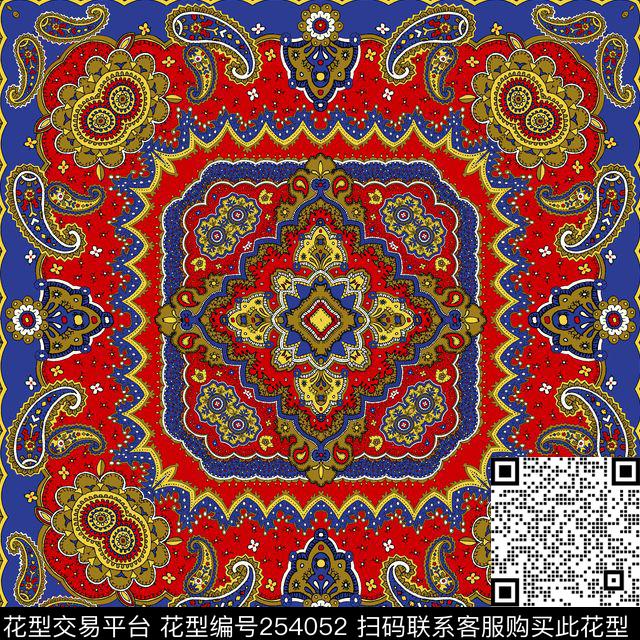 边框复古欧式宫廷方巾火腿纹佩斯利佩斯利围巾传统印花华亿平台下载（图片编号: 254052） - 瓦栏（Walan）