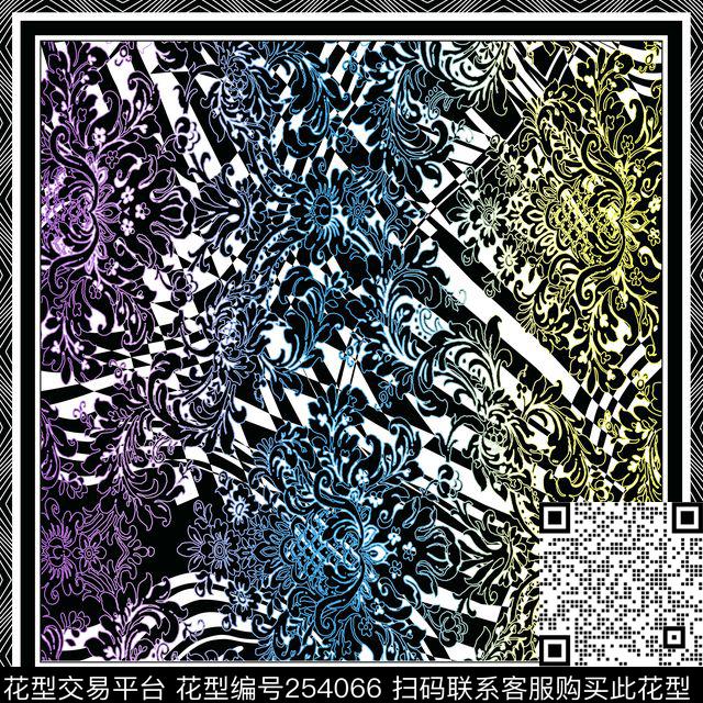 边框方巾花卉抽象佩斯利围巾传统印花华亿平台下载（图片编号: 254066） - 瓦栏（Walan）