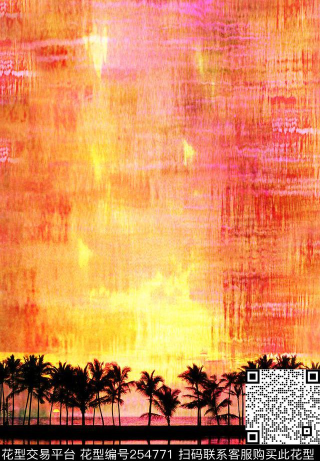 热带风情椰树植物风景休闲抽象数码印花华亿平台下载（图片编号: 254771） - 瓦栏（Walan）