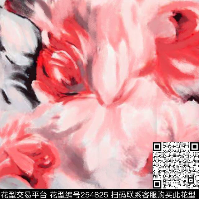 抽象花卉朦胧方巾数码印花华亿平台下载（图片编号: 254825） - 瓦栏（Walan）