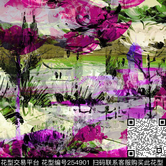 抽象笔触肌理风景休闲抽象数码印花华亿平台下载（图片编号: 254901） - 瓦栏（Walan）