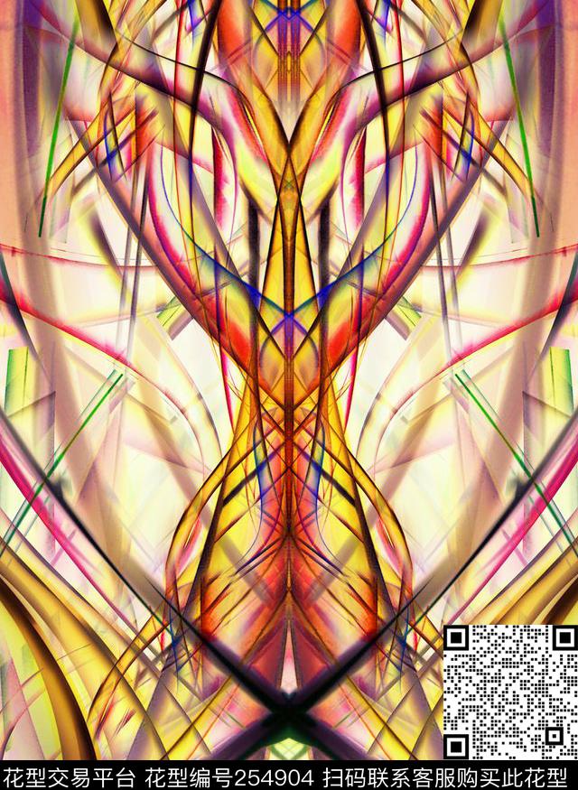 抽象光线线条炫彩休闲抽象数码印花华亿平台下载（图片编号: 254904） - 瓦栏（Walan）