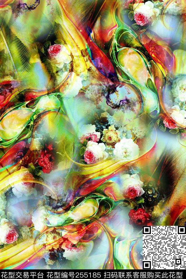 迷人花卉炫彩光线光感数码多彩数码印花华亿平台下载（图片编号: 255185） - 瓦栏（Walan）