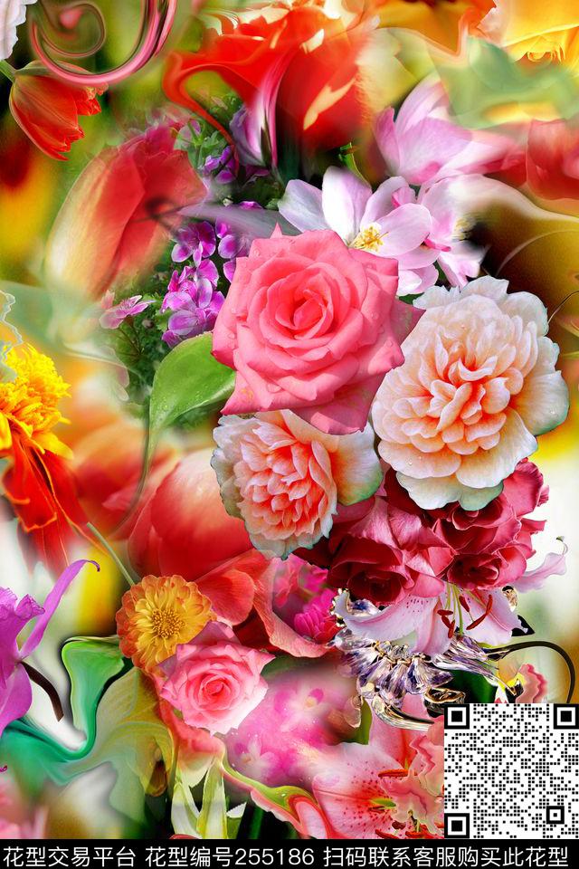 迷人花卉炫彩数码多彩数码印花华亿平台下载（图片编号: 255186） - 瓦栏（Walan）