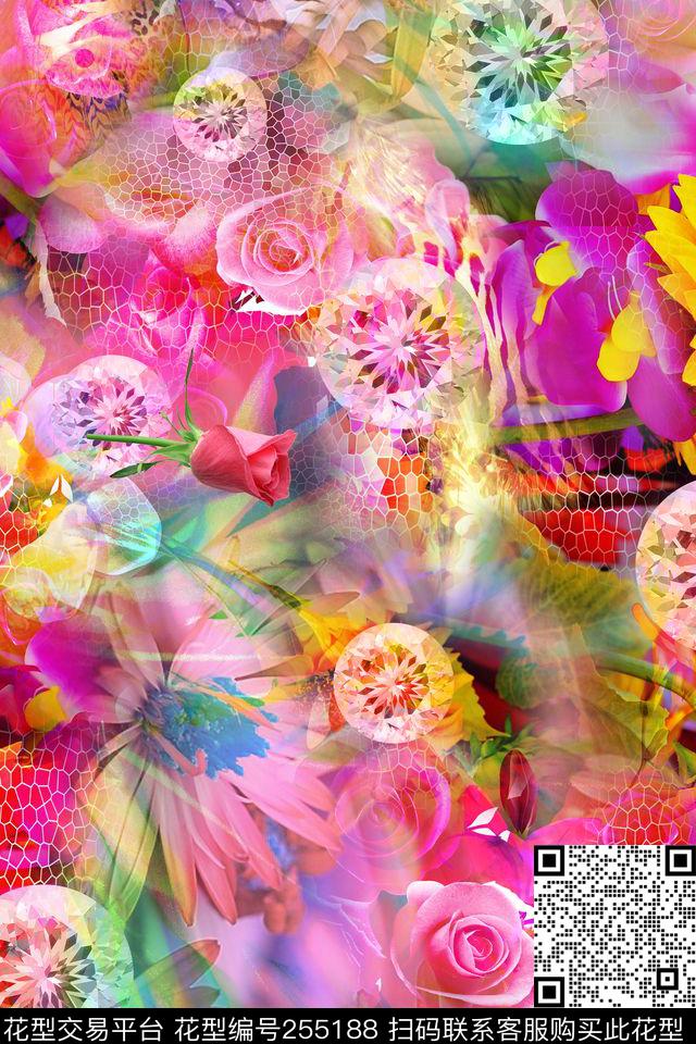 迷人花卉炫彩数码多彩数码印花华亿平台下载（图片编号: 255188） - 瓦栏（Walan）