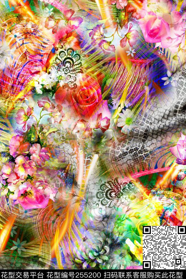 迷人花卉炫彩数码肌理动物纹蛇纹多彩数码印花华亿平台下载（图片编号: 255200） - 瓦栏（Walan）