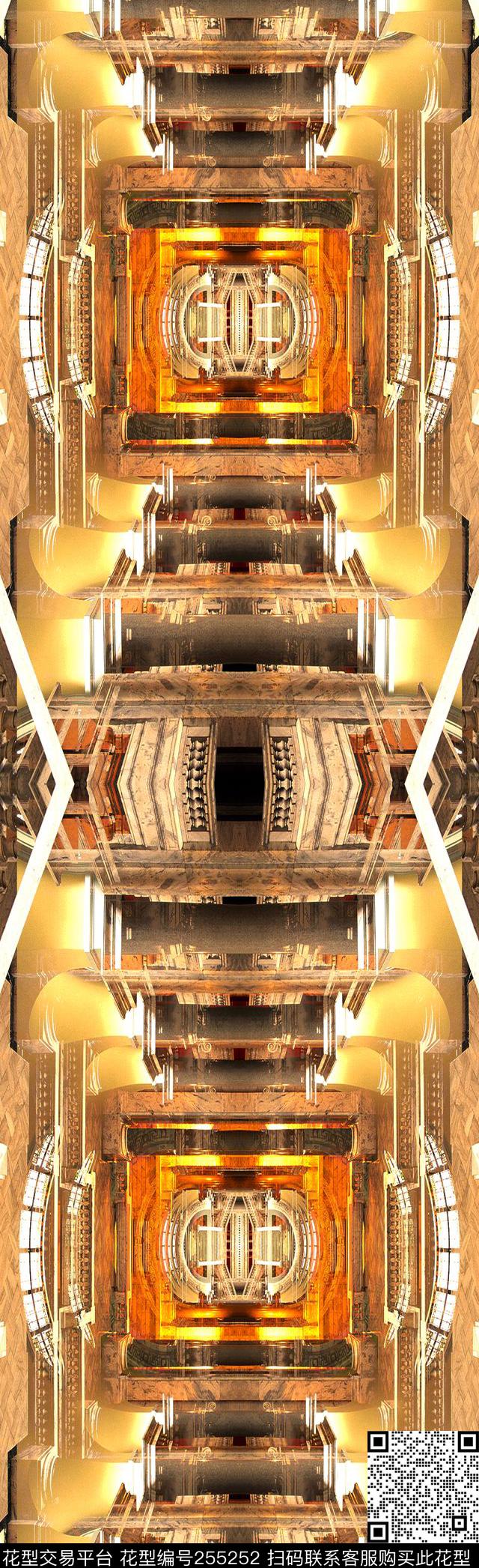 对称镜像欧式宫廷建筑华丽长巾奢华抽象怀旧数码印花华亿平台下载（图片编号: 255252） - 瓦栏（Walan）