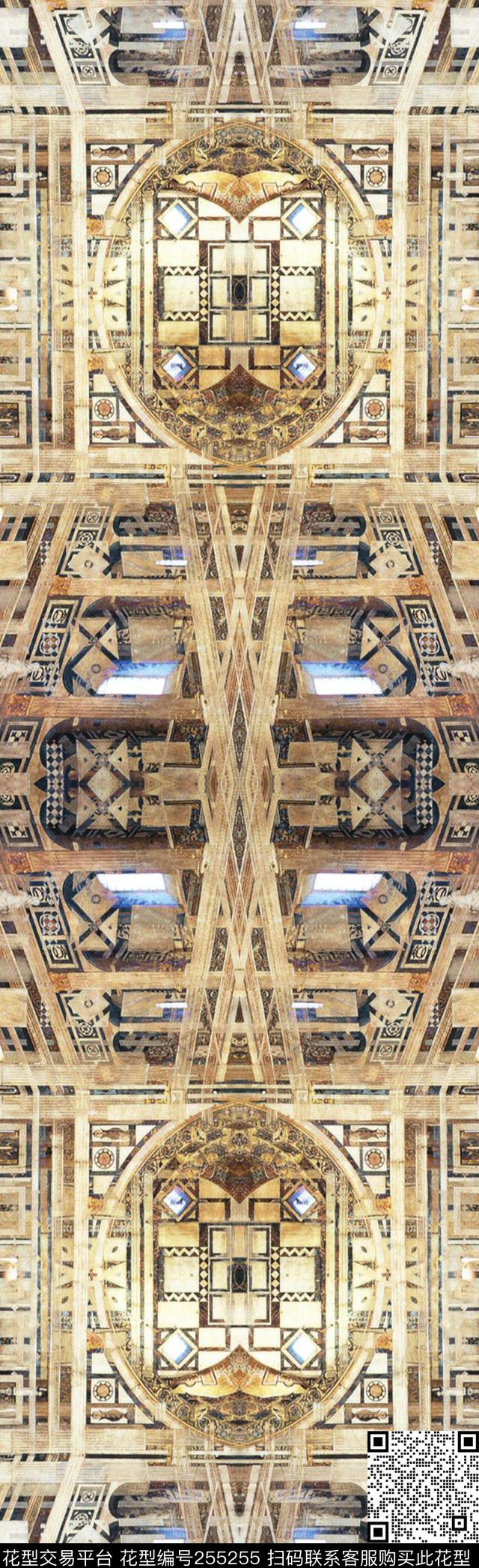 对称镜像欧式宫廷建筑华丽长巾奢华休闲抽象数码印花华亿平台下载（图片编号: 255255） - 瓦栏（Walan）