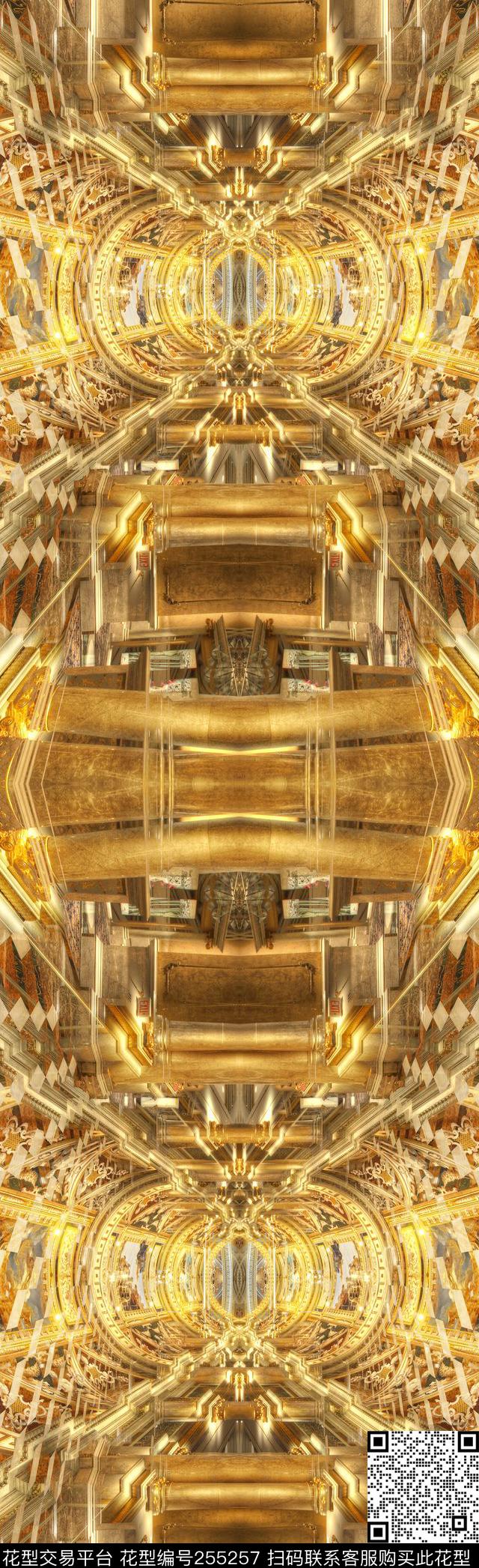对称镜像欧式宫廷建筑华丽长巾奢华休闲怀旧数码印花华亿平台下载（图片编号: 255257） - 瓦栏（Walan）