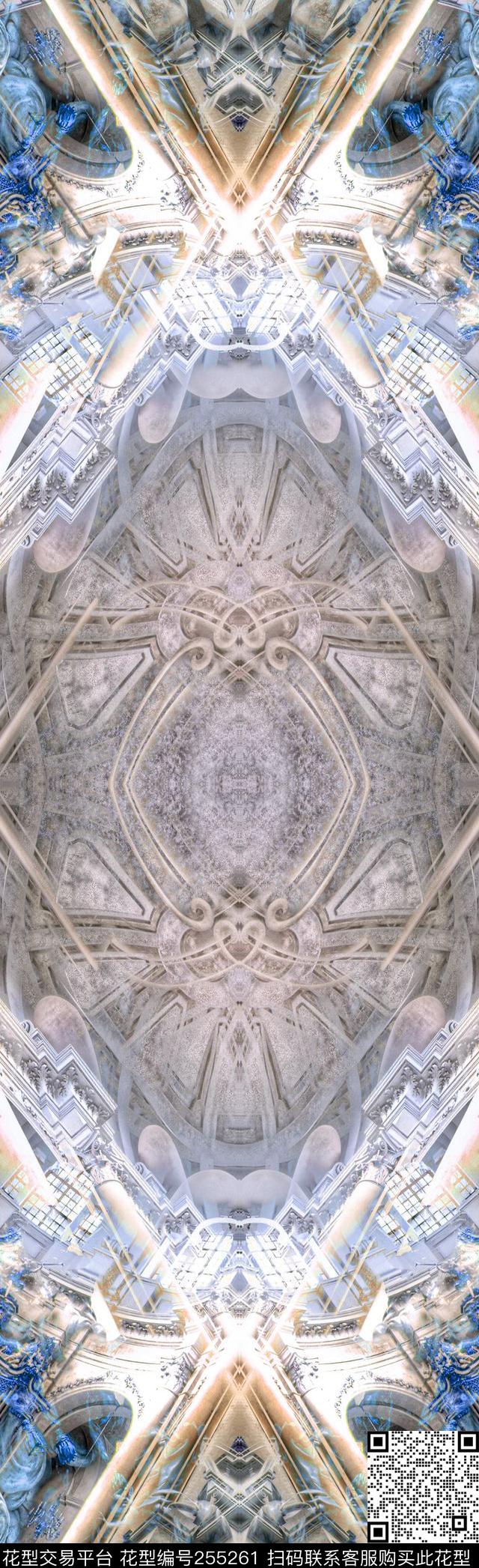 对称镜像欧式宫廷建筑华丽长巾奢华休闲抽象数码印花华亿平台下载（图片编号: 255261） - 瓦栏（Walan）
