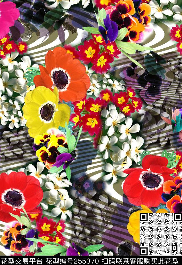 迷人花卉炫彩数码多彩花卉花卉组合数码印花华亿平台下载（图片编号: 255370） - 瓦栏（Walan）