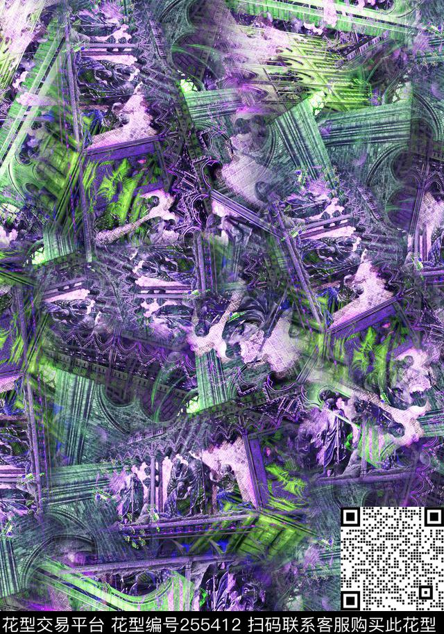 对称镜像欧式宫廷建筑华丽长巾奢华抽象怀旧数码印花华亿平台下载（图片编号: 255412） - 瓦栏（Walan）