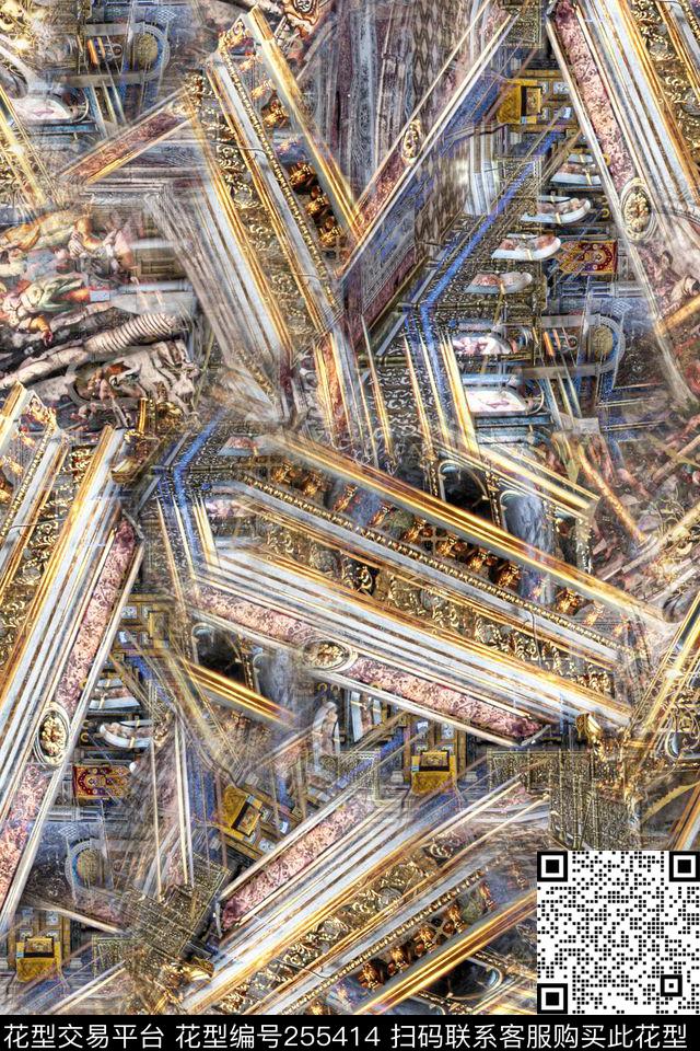 对称镜像欧式宫廷建筑华丽长巾奢华休闲抽象数码印花华亿平台下载（图片编号: 255414） - 瓦栏（Walan）