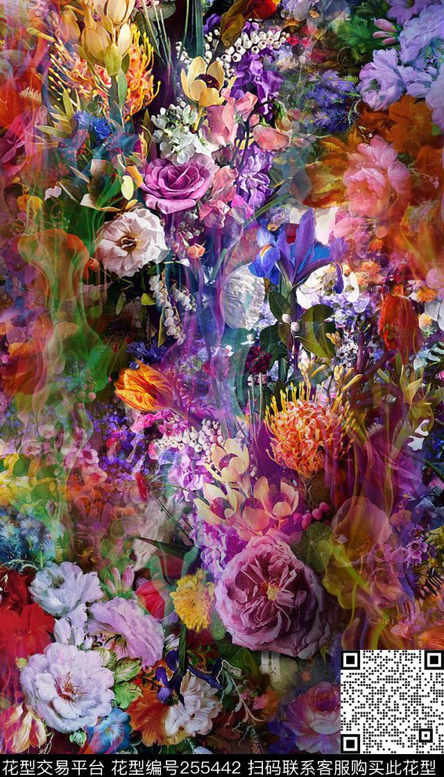 迷人花卉炫彩数码多彩花卉数码印花华亿平台下载（图片编号: 255442） - 瓦栏（Walan）