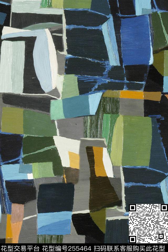 几何色块油画笔触定位前卫几何几何数码印花华亿平台下载（图片编号: 255464） - 瓦栏（Walan）