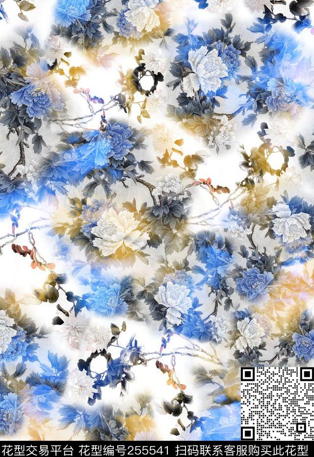 工笔画中国风牡丹写意小花清新淡雅花卉数码印花华亿平台下载（图片编号: 255541） - 瓦栏（Walan）
