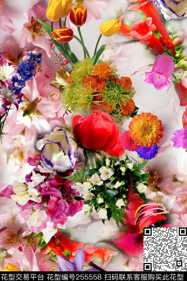 迷人花卉炫彩数码写实照片多彩满底数码印花华亿平台下载（图片编号: 255558） - 瓦栏（Walan）