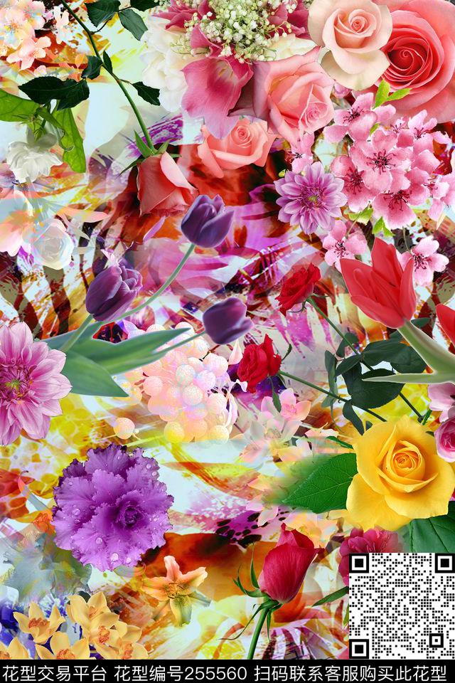 迷人花卉炫彩数码写实照片多彩满底数码印花华亿平台下载（图片编号: 255560） - 瓦栏（Walan）