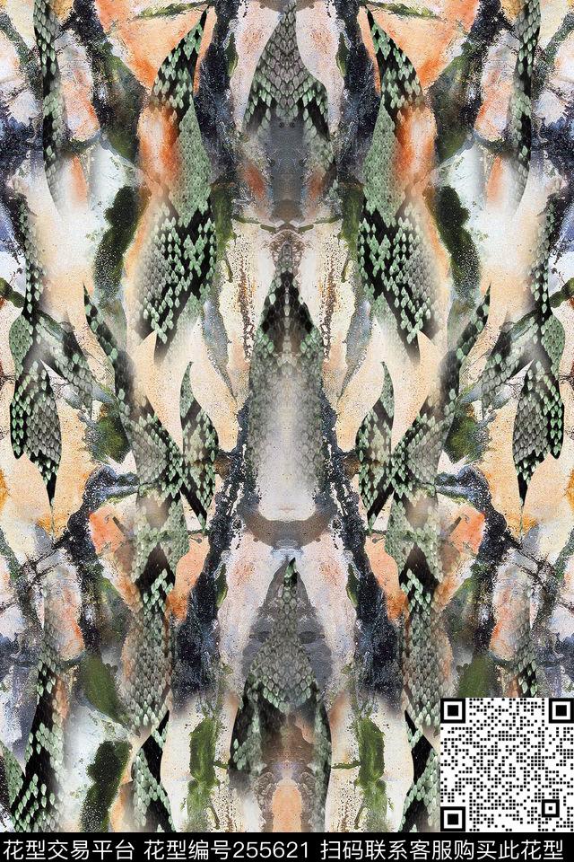蛇皮肌理感悟抽象数码印花华亿平台下载（图片编号: 255621） - 瓦栏（Walan）
