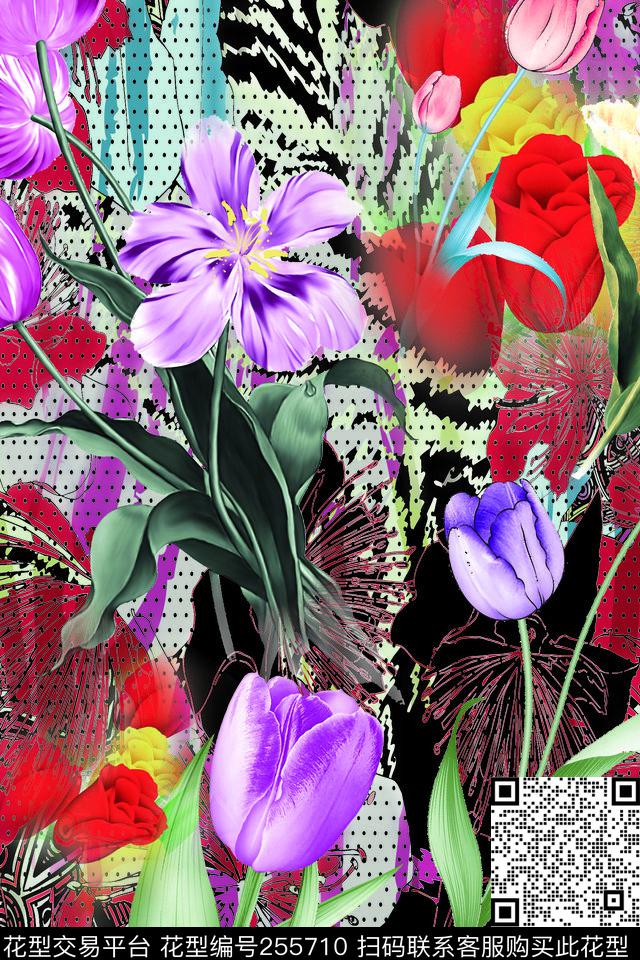 复古花卉插画三毛——花卉数码印花华亿平台下载（图片编号: 255710） - 瓦栏（Walan）