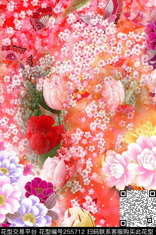 迷人花卉炫彩数码三毛——花卉数码印花华亿平台下载（图片编号: 255712） - 瓦栏（Walan）