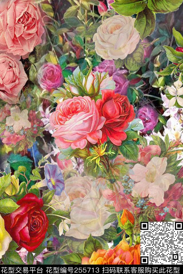 迷人花卉炫彩数码写实照片多彩满底三毛——花卉数码印花华亿平台下载（图片编号: 255713） - 瓦栏（Walan）