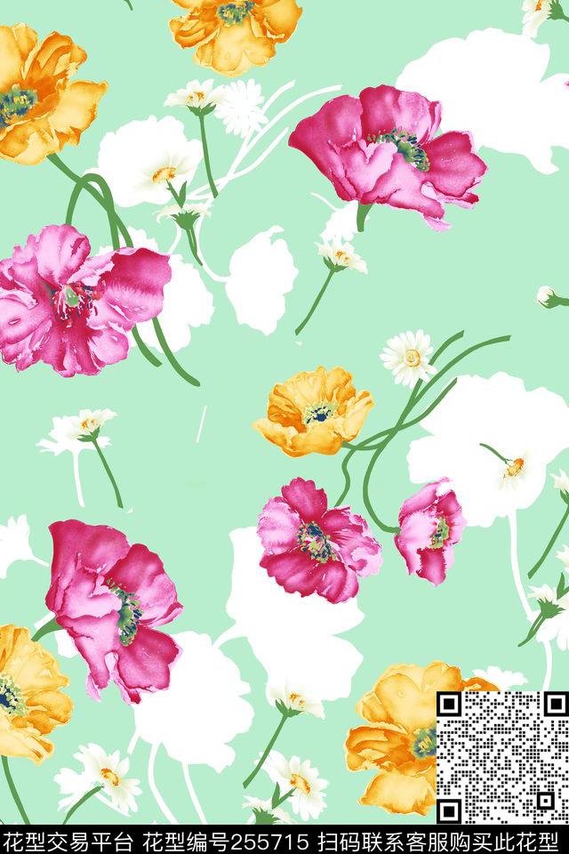 传统华亿平台清新淡雅华亿平台三毛——花卉数码印花华亿平台下载（图片编号: 255715） - 瓦栏（Walan）