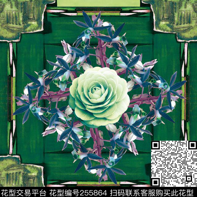 抽象花卉方巾数码知性方巾数码印花华亿平台下载（图片编号: 255864） - 瓦栏（Walan）