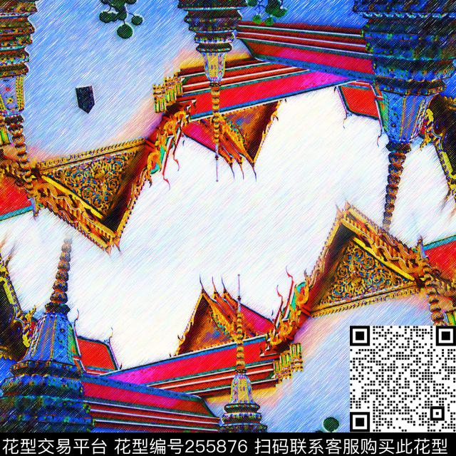 建筑寺庙泰国方巾数码知性方巾数码印花华亿平台下载（图片编号: 255876） - 瓦栏（Walan）