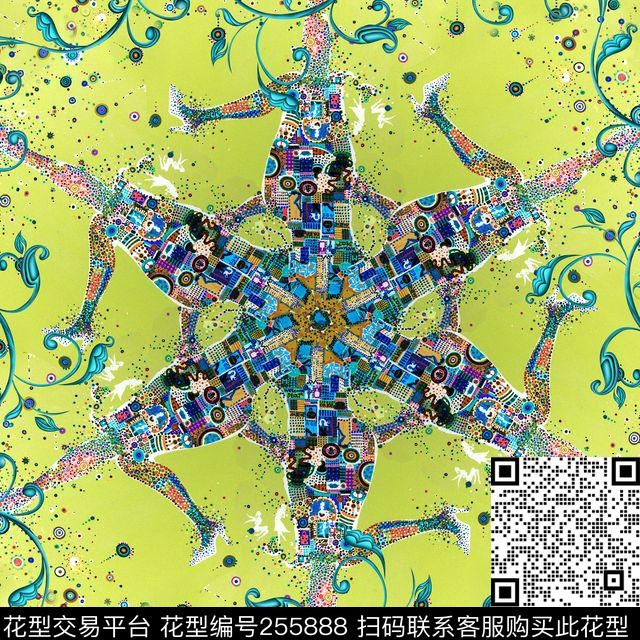 抽象花卉方巾数码知性方巾数码印花华亿平台下载（图片编号: 255888） - 瓦栏（Walan）