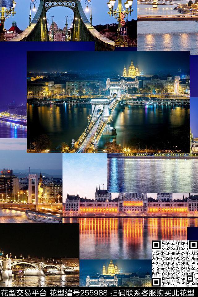 照片拼贴城市夜景欧洲前卫几何数码印花华亿平台下载（图片编号: 255988） - 瓦栏（Walan）