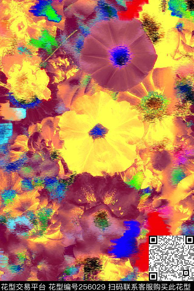 肌理花卉牵牛花喇叭花多彩数码印花华亿平台下载（图片编号: 256029） - 瓦栏（Walan）