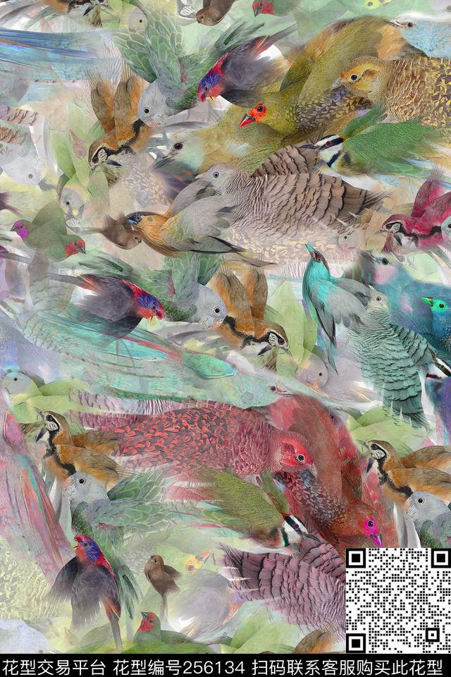 动物小鸟丛林肌理抽象数码印花华亿平台下载（图片编号: 256134） - 瓦栏（Walan）