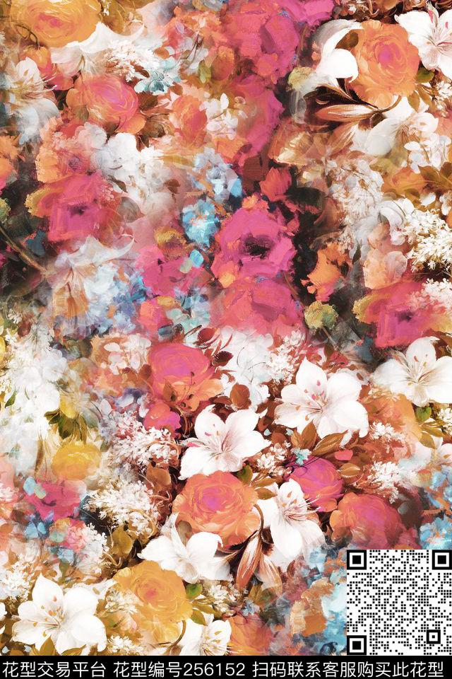 水彩花卉清新淡雅舒适油画三毛——花卉数码印花华亿平台下载（图片编号: 256152） - 瓦栏（Walan）