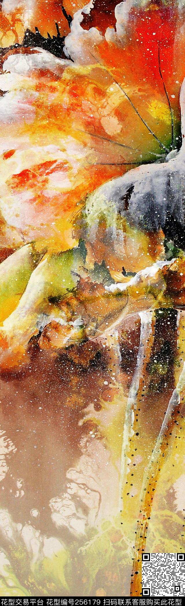 水彩笔触大花荷花荷叶水墨肌理长巾休闲抽象数码印花华亿平台下载（图片编号: 256179） - 瓦栏（Walan）