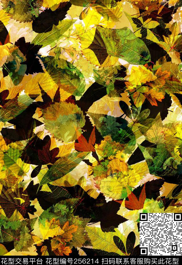 肌理树叶多彩迷彩花卉数码印花华亿平台下载（图片编号: 256214） - 瓦栏（Walan）
